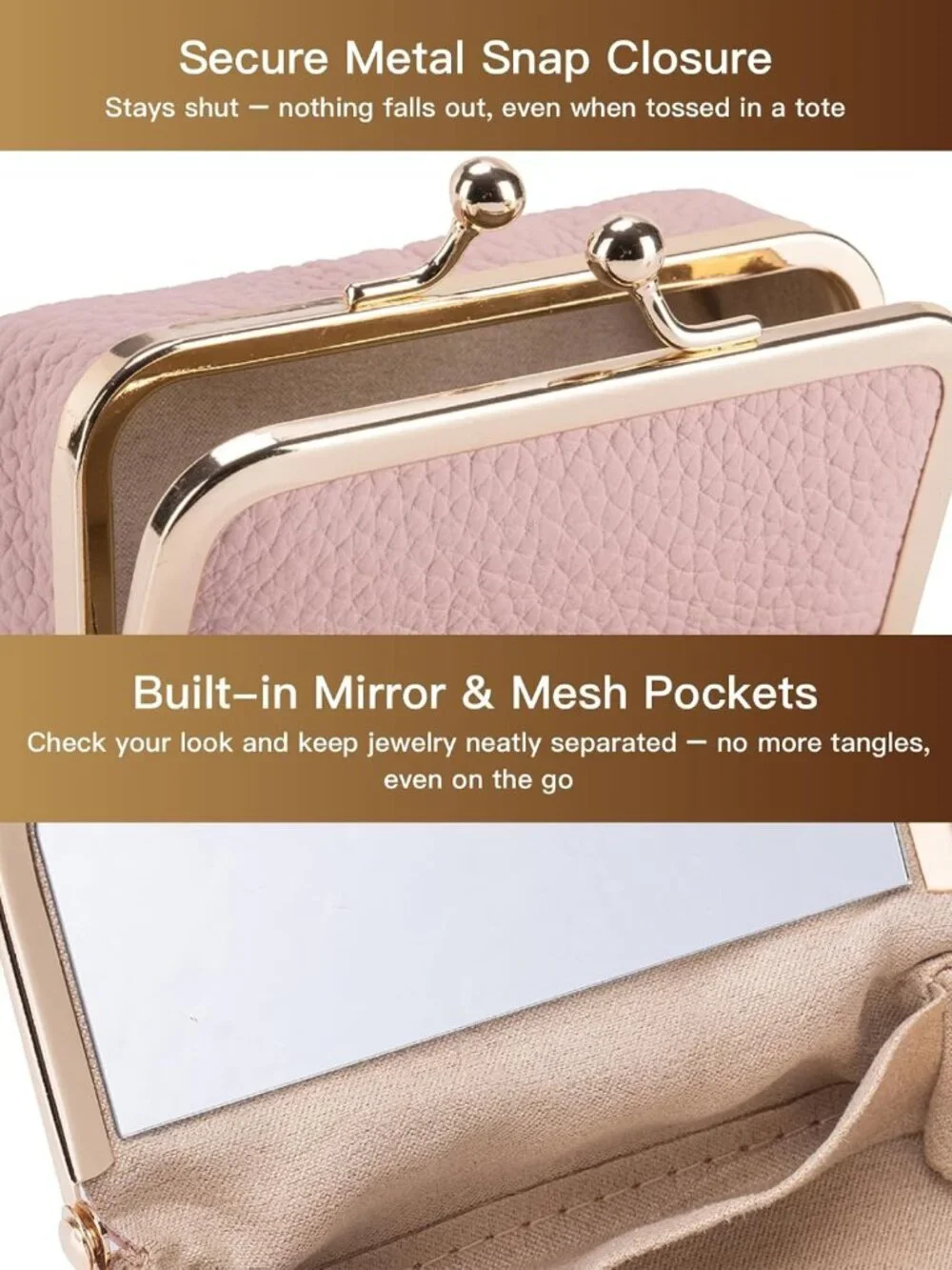 Mini Genuine Leather Travel Jewelry Box & Organizer with Mirror - Cute Gift for